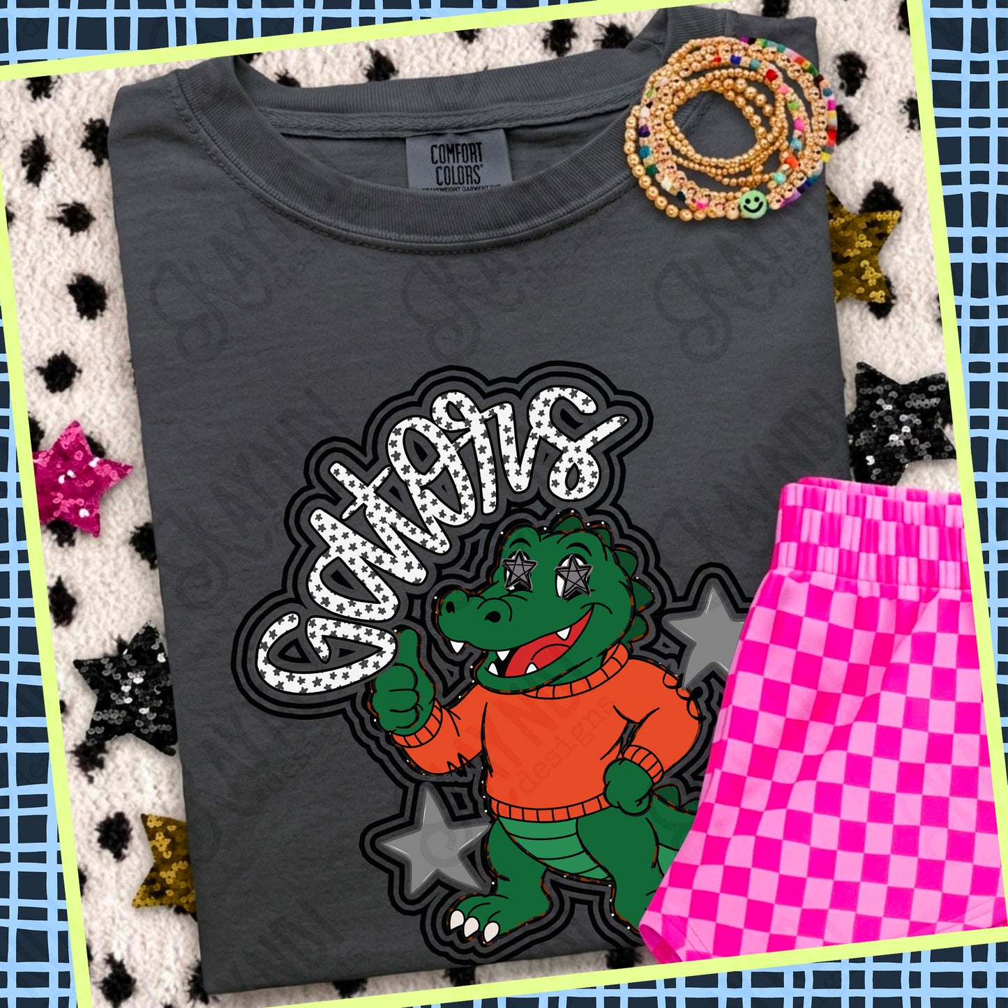Friendly Mascot Gator Black Neutral PNG Digital Download Sublimation DTF Print Preppy Colorful Mascot Spirit