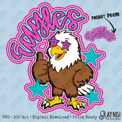 Friendly Mascot Eagle Pink Colorful PNG Digital Download Sublimation DTF Print Preppy Colorful Mascot Spirit