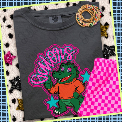 Friendly Mascot Gator Pink Colorful PNG Digital Download Sublimation DTF Print Preppy Colorful Mascot Spirit