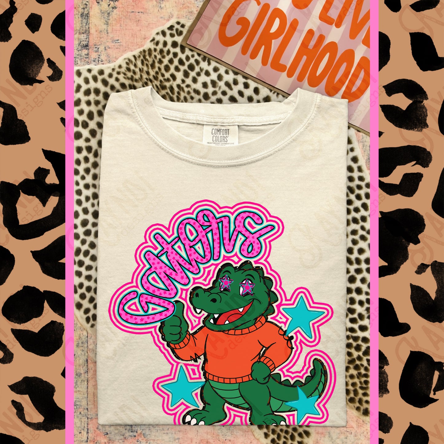 Friendly Mascot Gator Pink Colorful PNG Digital Download Sublimation DTF Print Preppy Colorful Mascot Spirit