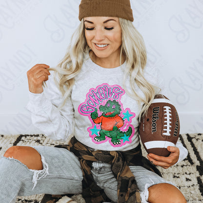 Friendly Mascot Gator Pink Colorful PNG Digital Download Sublimation DTF Print Preppy Colorful Mascot Spirit