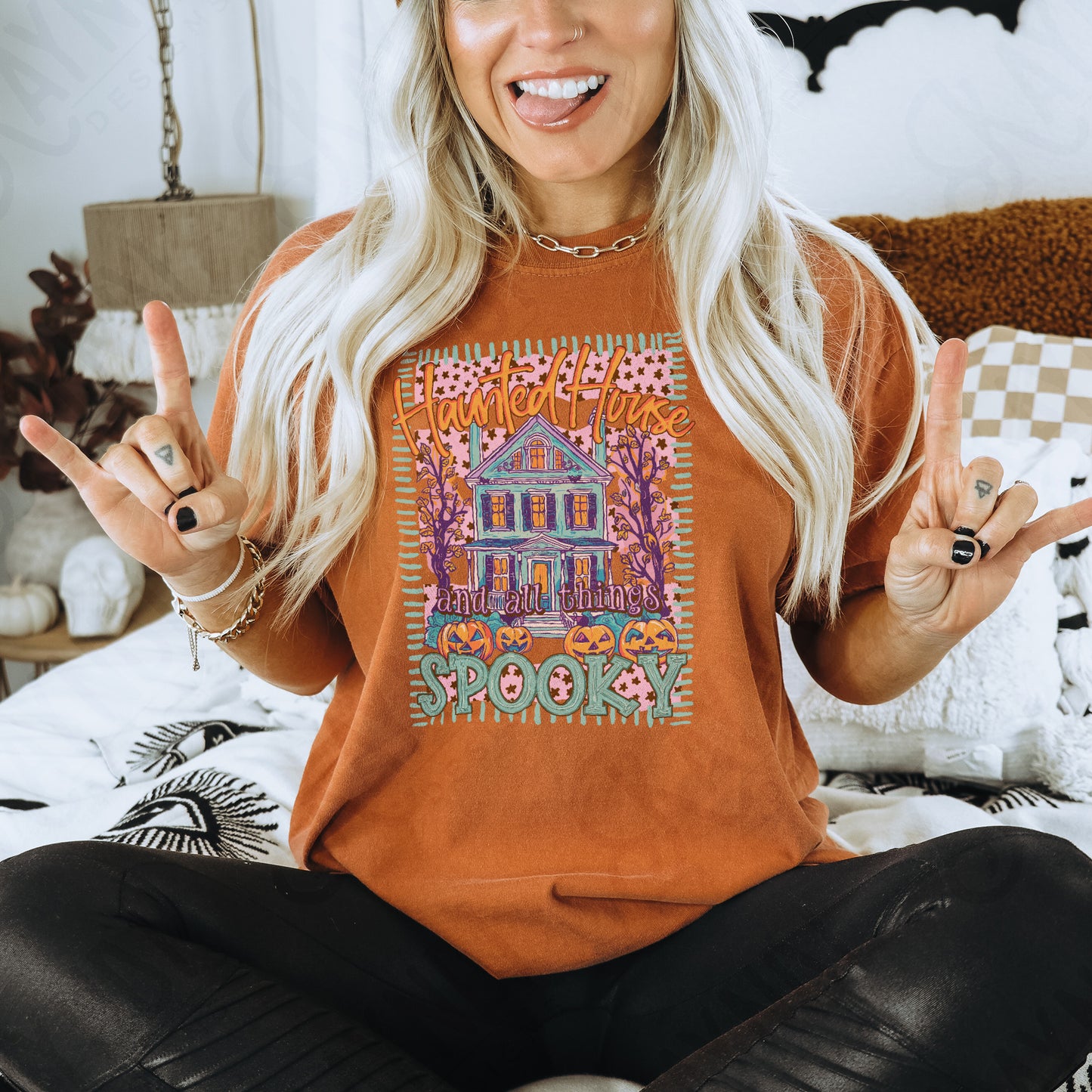 Haunted Houses and All Things Spooky PNG Digital Download Sublimation DTF Print Preppy Teal