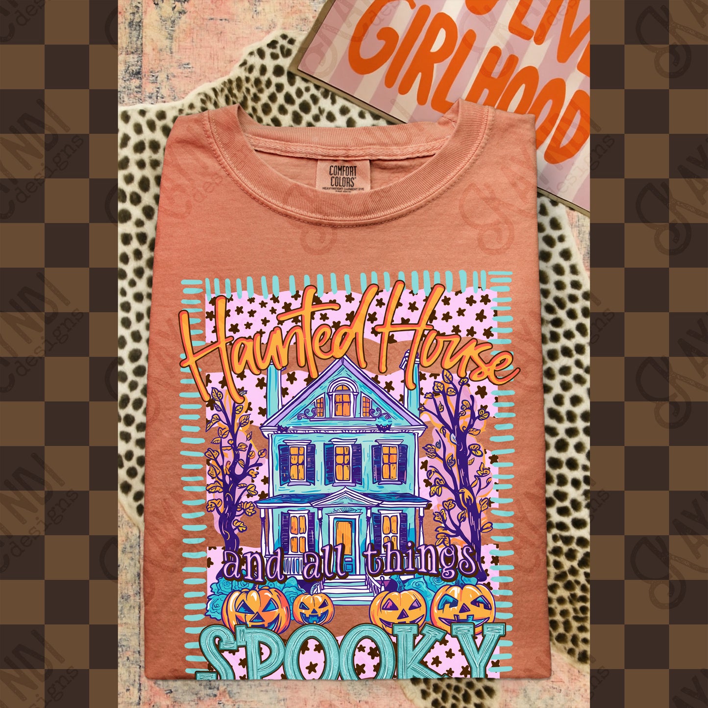 Haunted Houses and All Things Spooky PNG Digital Download Sublimation DTF Print Preppy Teal