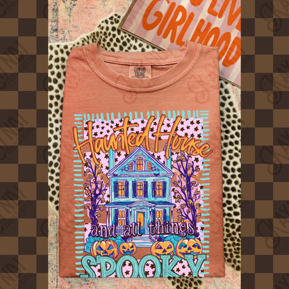 Haunted Houses and All Things Spooky PNG Digital Download Sublimation DTF Print Preppy Teal