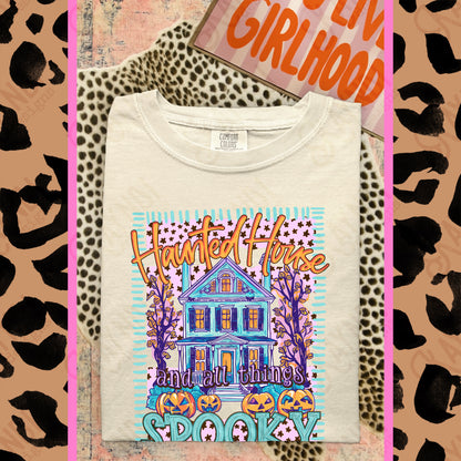 Haunted Houses and All Things Spooky PNG Digital Download Sublimation DTF Print Preppy Teal