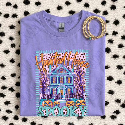 Haunted Houses and All Things Spooky PNG Digital Download Sublimation DTF Print Preppy Teal
