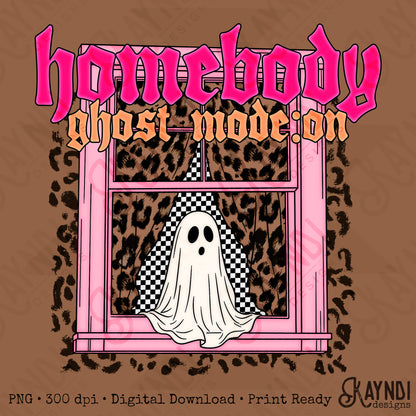 Homebody Ghost Mode On PNG Digital Download Sublimation DTF Print Boujee Leopard Checker Ghost