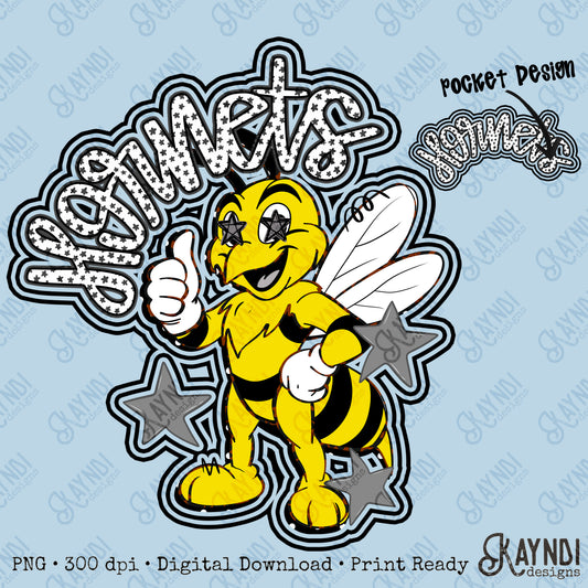 Friendly Mascot Hornet Black Neutral PNG Digital Download Sublimation DTF Print Preppy Colorful Mascot Spirit