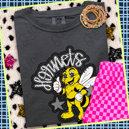 Friendly Mascot Hornet Black Neutral PNG Digital Download Sublimation DTF Print Preppy Colorful Mascot Spirit