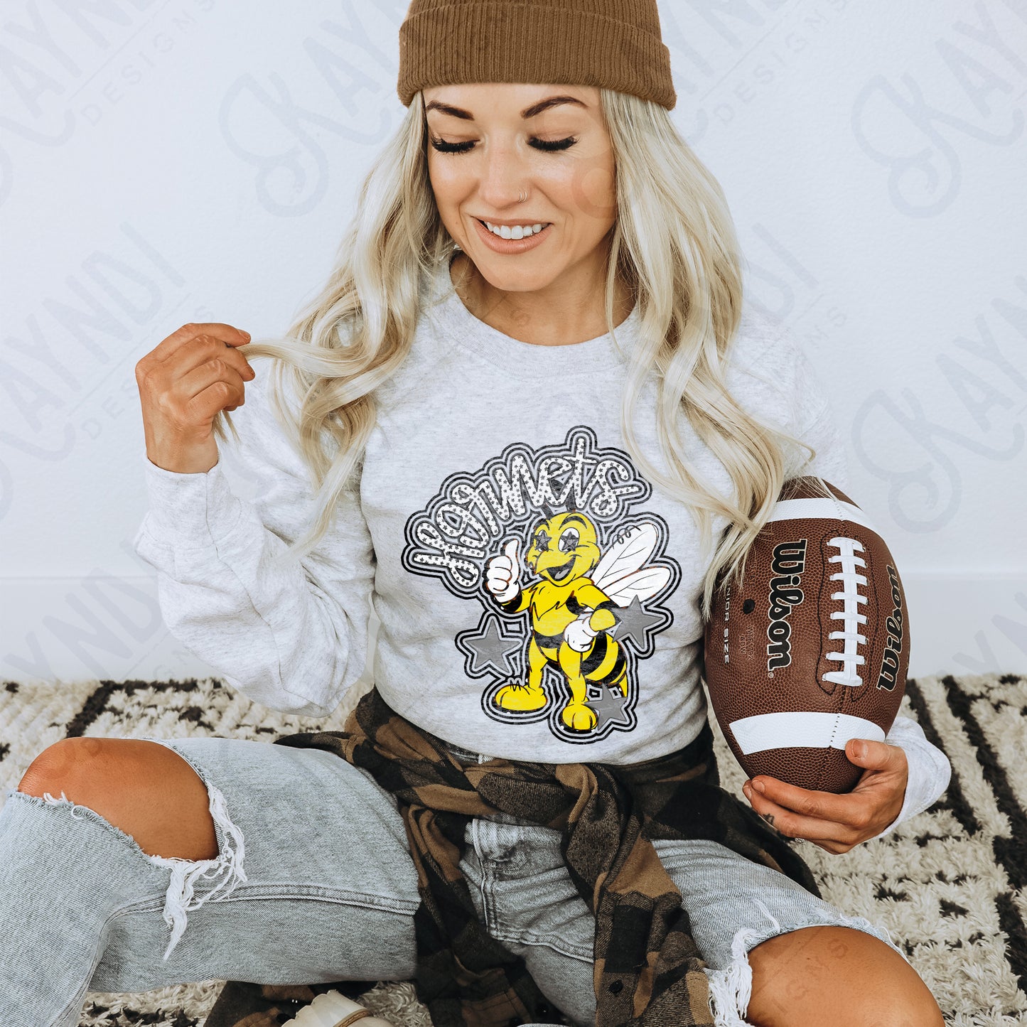 Friendly Mascot Hornet Black Neutral PNG Digital Download Sublimation DTF Print Preppy Colorful Mascot Spirit