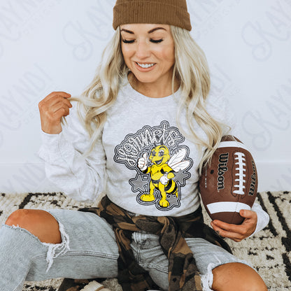 Friendly Mascot Hornet Black Neutral PNG Digital Download Sublimation DTF Print Preppy Colorful Mascot Spirit