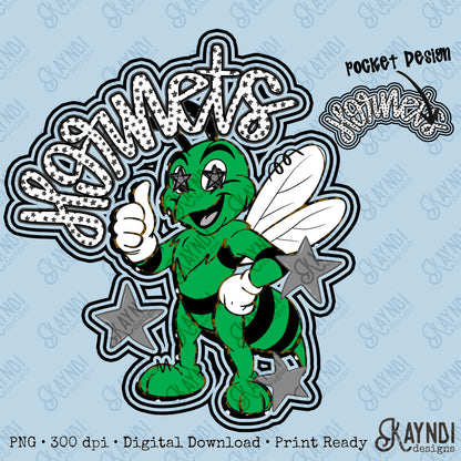 Friendly Mascot Hornet Green Black Neutral PNG Digital Download Sublimation DTF Print Preppy Colorful Mascot Spirit