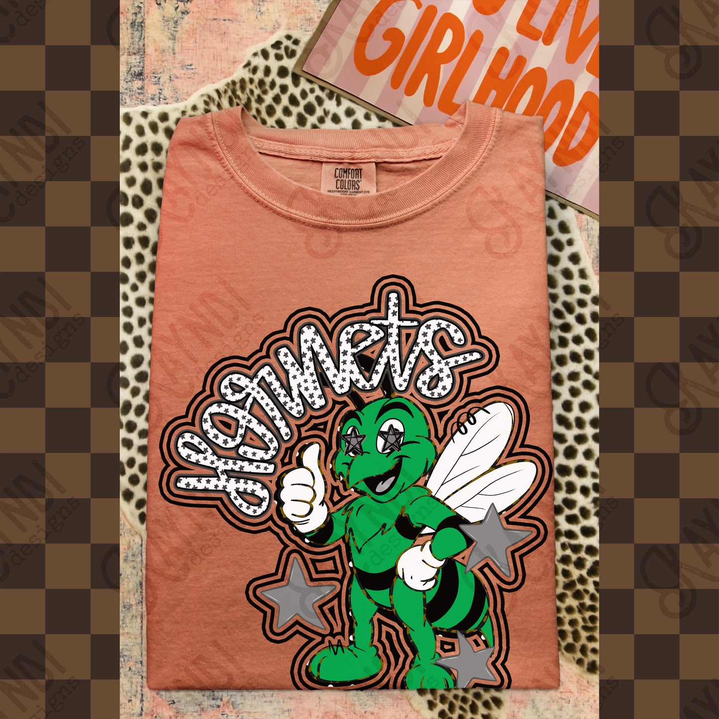 Friendly Mascot Hornet Green Black Neutral PNG Digital Download Sublimation DTF Print Preppy Colorful Mascot Spirit