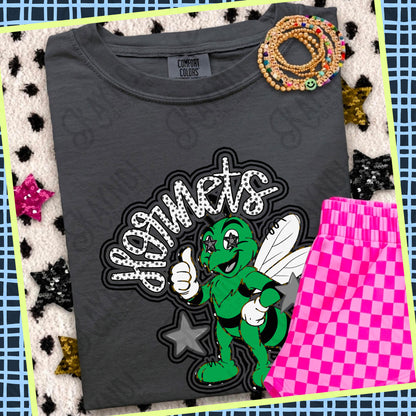 Friendly Mascot Hornet Green Black Neutral PNG Digital Download Sublimation DTF Print Preppy Colorful Mascot Spirit