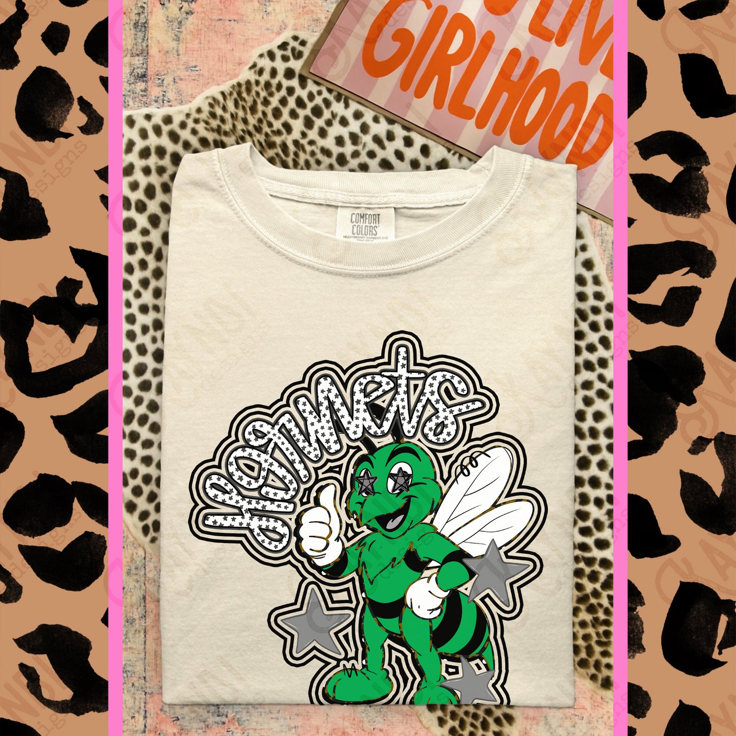 Friendly Mascot Hornet Green Black Neutral PNG Digital Download Sublimation DTF Print Preppy Colorful Mascot Spirit