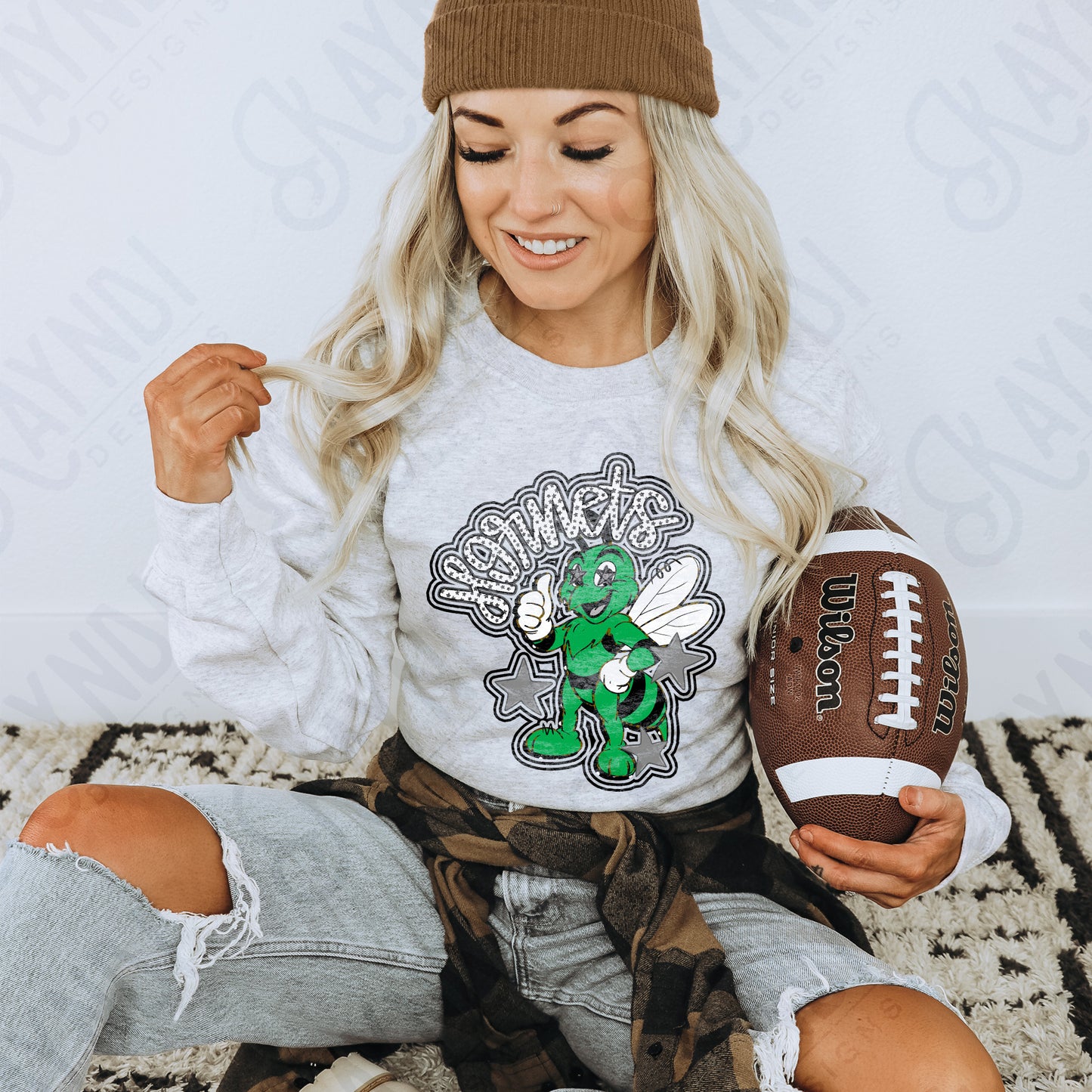 Friendly Mascot Hornet Green Black Neutral PNG Digital Download Sublimation DTF Print Preppy Colorful Mascot Spirit