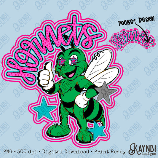 Friendly Mascot Hornet Green Pink Colorful PNG Digital Download Sublimation DTF Print Preppy Colorful Mascot Spirit