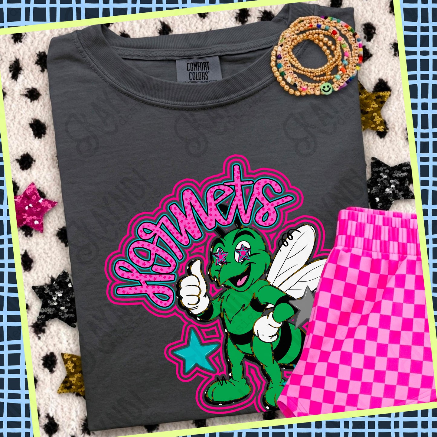 Friendly Mascot Hornet Green Pink Colorful PNG Digital Download Sublimation DTF Print Preppy Colorful Mascot Spirit