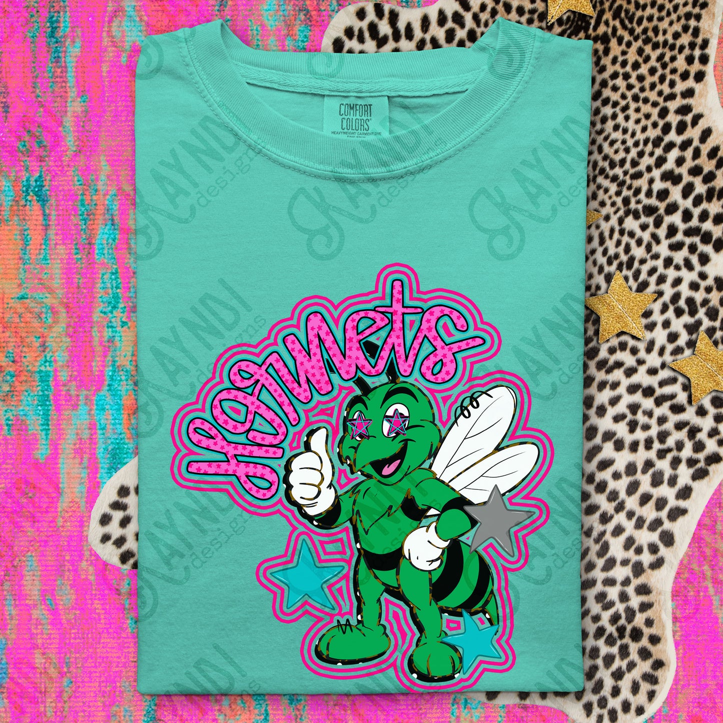 Friendly Mascot Hornet Green Pink Colorful PNG Digital Download Sublimation DTF Print Preppy Colorful Mascot Spirit