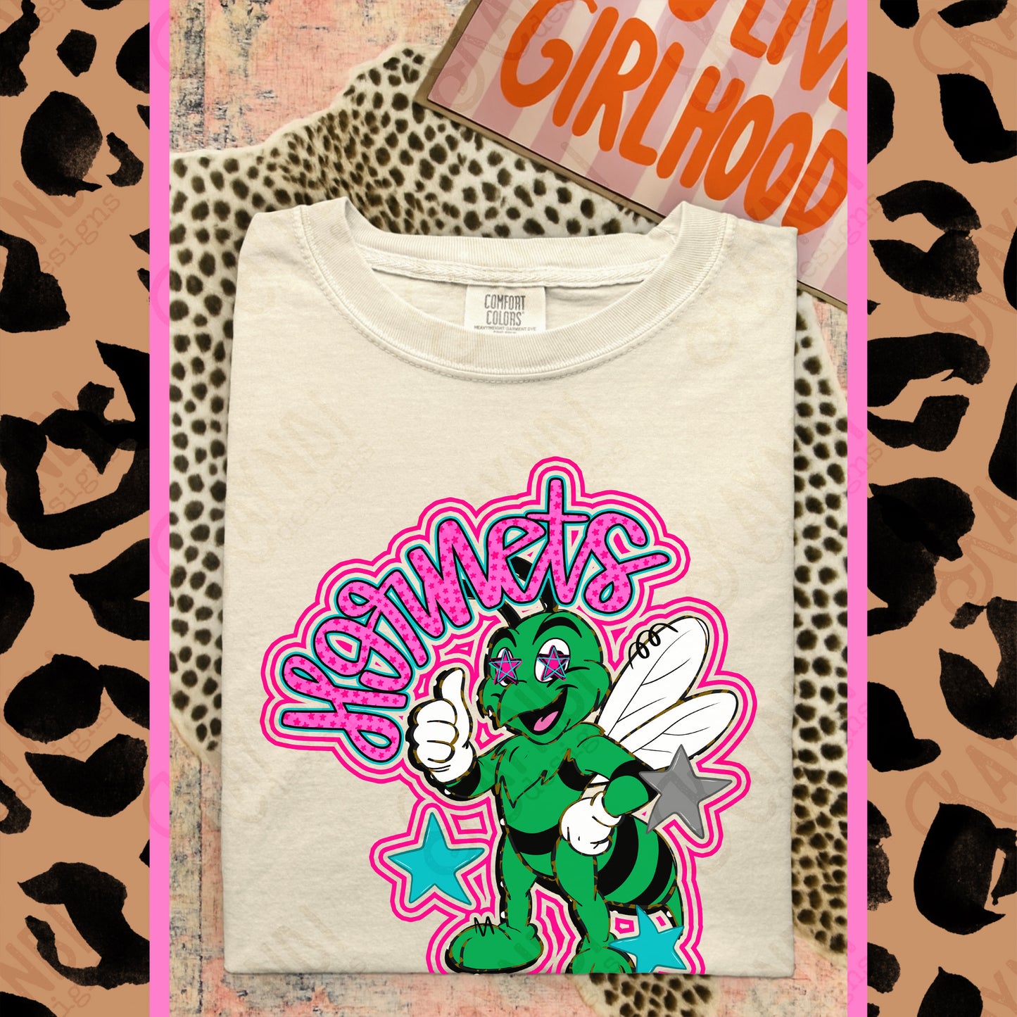 Friendly Mascot Hornet Green Pink Colorful PNG Digital Download Sublimation DTF Print Preppy Colorful Mascot Spirit
