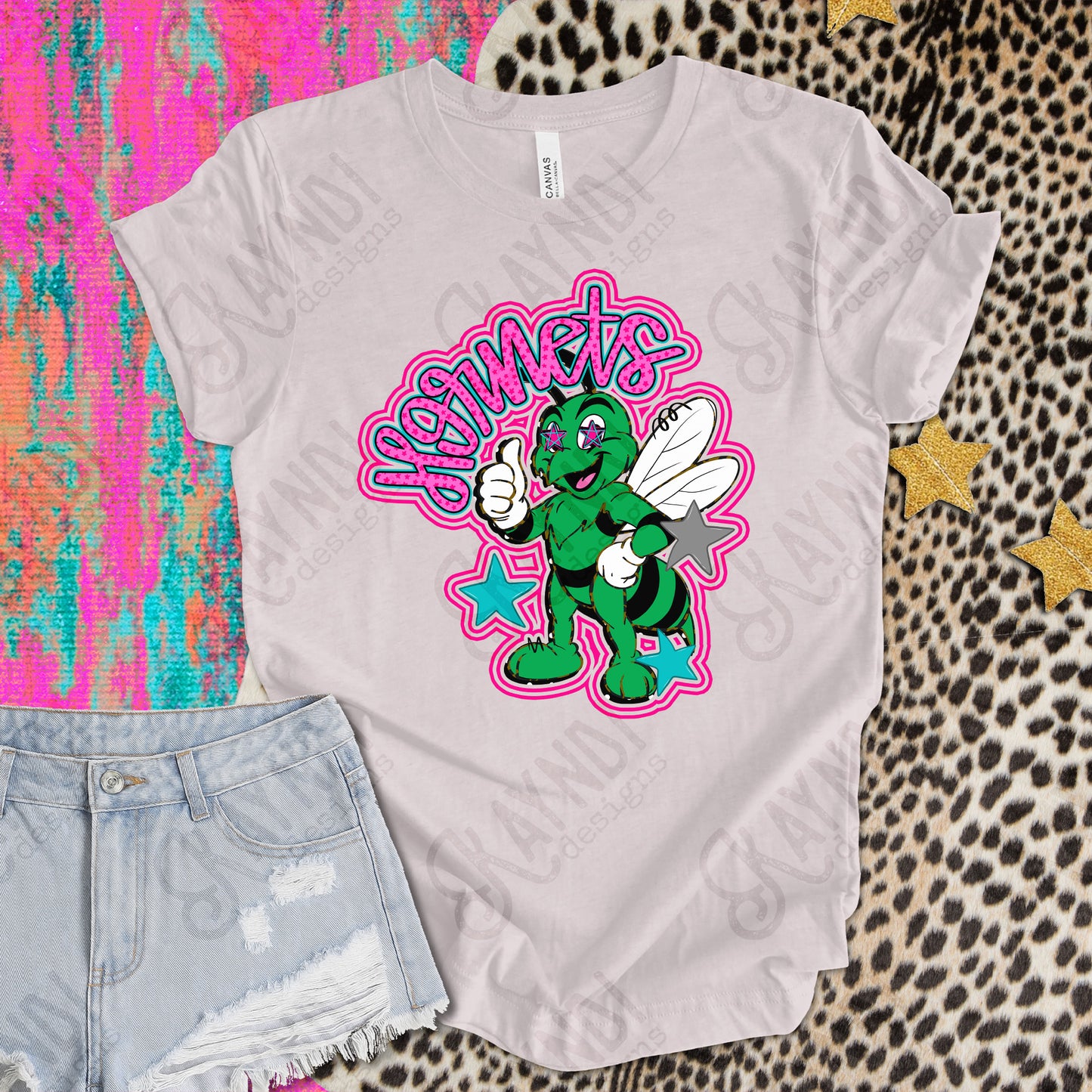 Friendly Mascot Hornet Green Pink Colorful PNG Digital Download Sublimation DTF Print Preppy Colorful Mascot Spirit