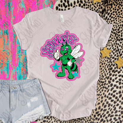 Friendly Mascot Hornet Green Pink Colorful PNG Digital Download Sublimation DTF Print Preppy Colorful Mascot Spirit