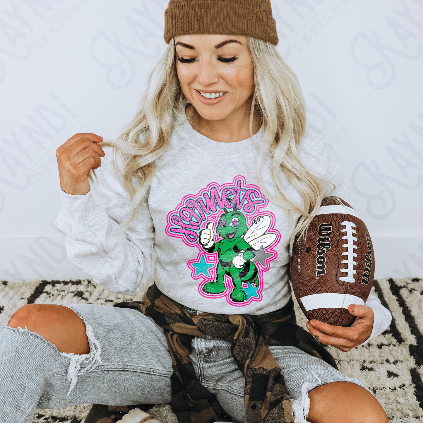 Friendly Mascot Hornet Green Pink Colorful PNG Digital Download Sublimation DTF Print Preppy Colorful Mascot Spirit