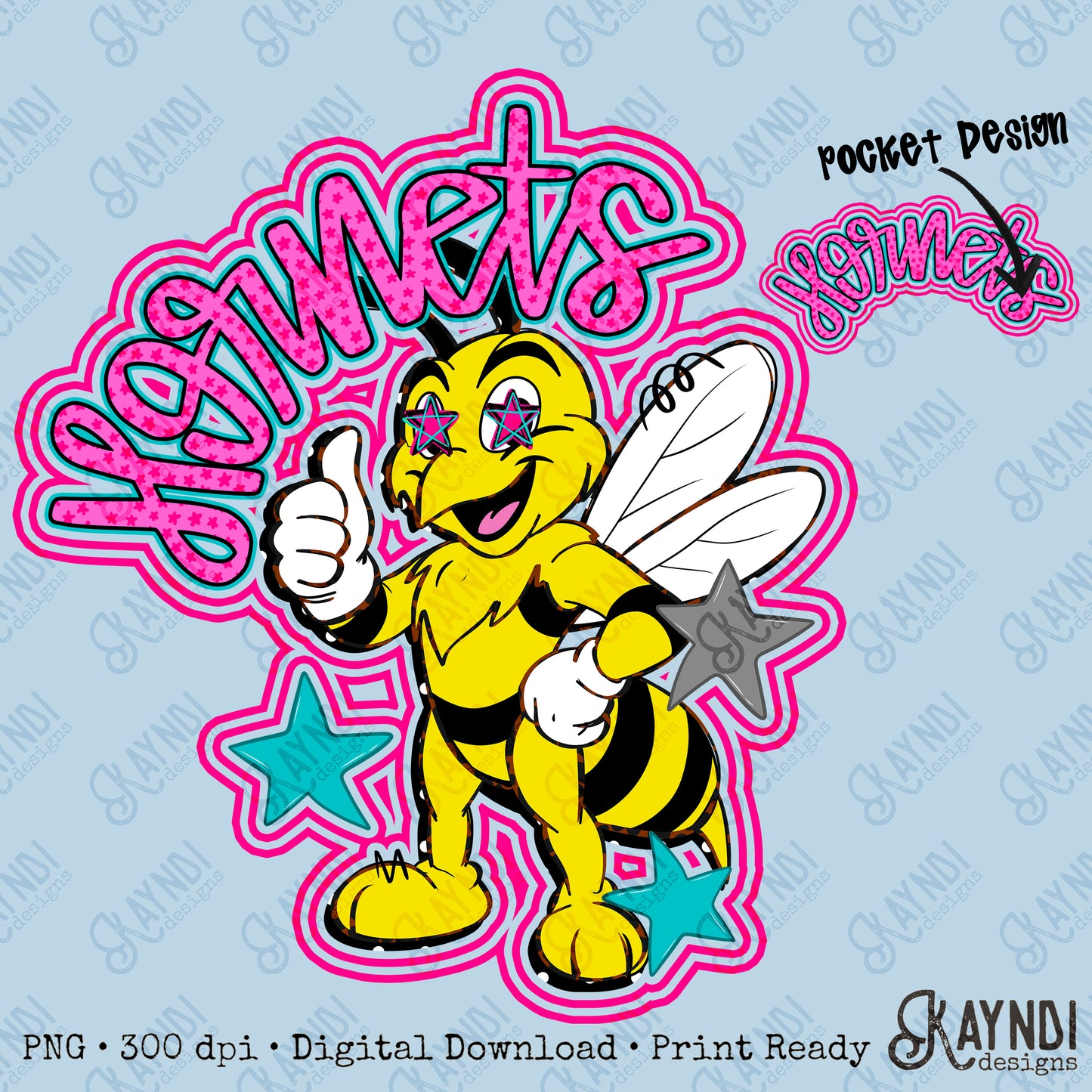 Friendly Mascot Hornet Pink Colorful PNG Digital Download Sublimation DTF Print Preppy Colorful Mascot Spirit