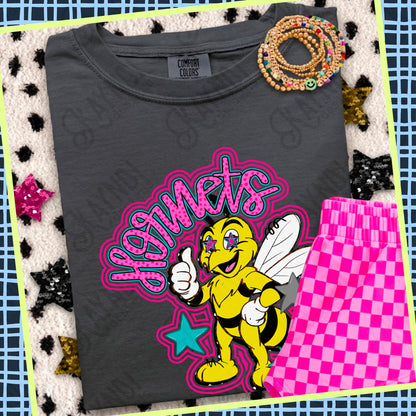 Friendly Mascot Hornet Pink Colorful PNG Digital Download Sublimation DTF Print Preppy Colorful Mascot Spirit