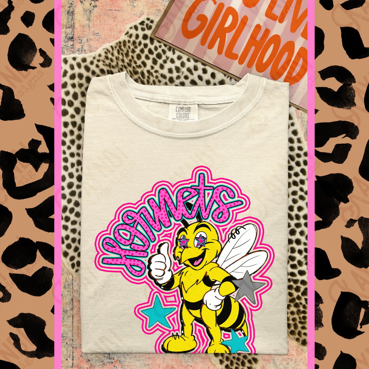 Friendly Mascot Hornet Pink Colorful PNG Digital Download Sublimation DTF Print Preppy Colorful Mascot Spirit