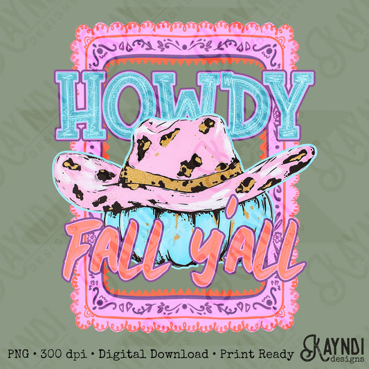 Howdy Fall Y'all PNG Digital Download Sublimation DTF Print Preppy Pink Blue Western