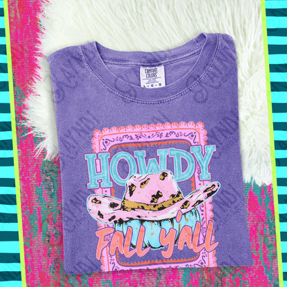 Howdy Fall Y'all PNG Digital Download Sublimation DTF Print Preppy Pink Blue Western