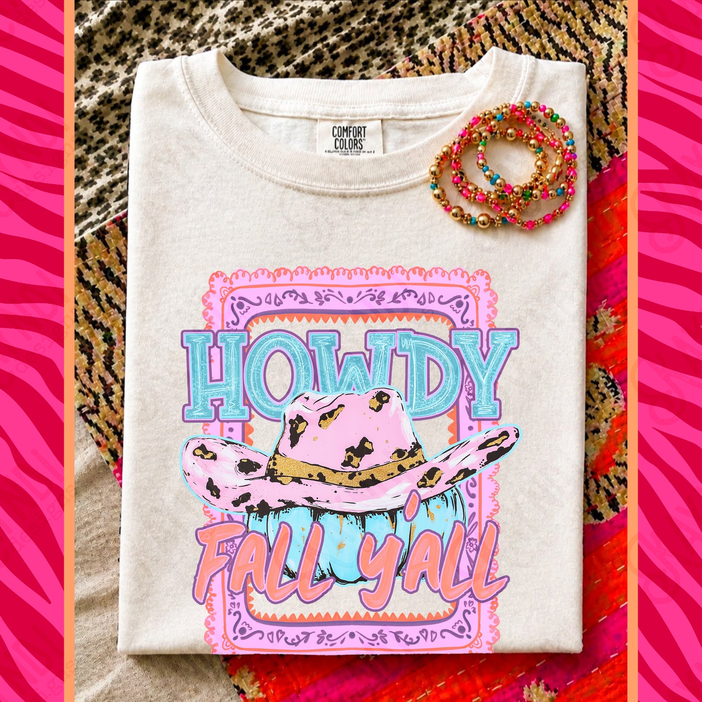 Howdy Fall Y'all PNG Digital Download Sublimation DTF Print Preppy Pink Blue Western