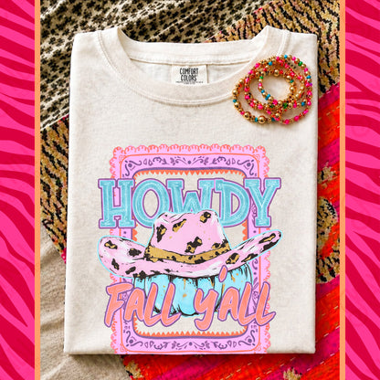 Howdy Fall Y'all PNG Digital Download Sublimation DTF Print Preppy Pink Blue Western