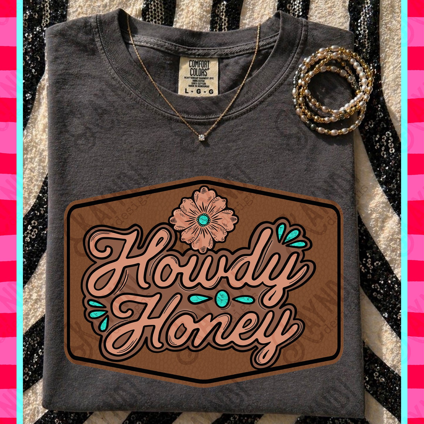 Howdy Honey PNG Digital Download Sublimation DTF Print Turquoise Brown Western Patch