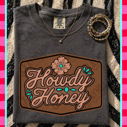 Howdy Honey PNG Digital Download Sublimation DTF Print Turquoise Brown Western Patch