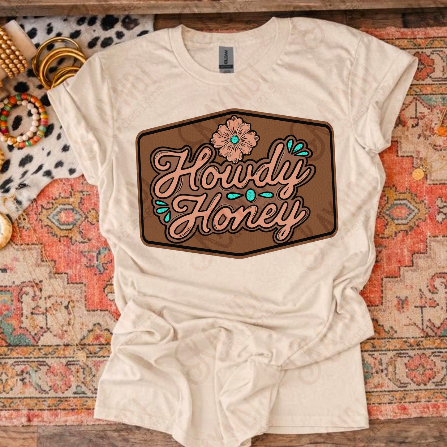 Howdy Honey PNG Digital Download Sublimation DTF Print Turquoise Brown Western Patch