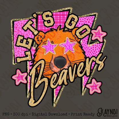 Let's Go Beavers PNG Digital Download Sublimation DTF Print Team Spirit Mascot Pink Star