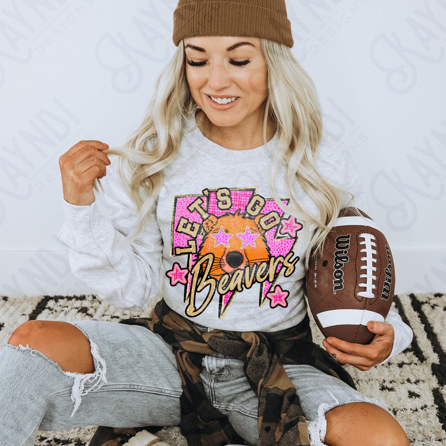 Let's Go Beavers PNG Digital Download Sublimation DTF Print Team Spirit Mascot Pink Star