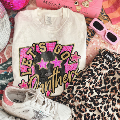 Let's Go Black Panthers PNG Digital Download Sublimation DTF Print Team Spirit Mascot Pink Star