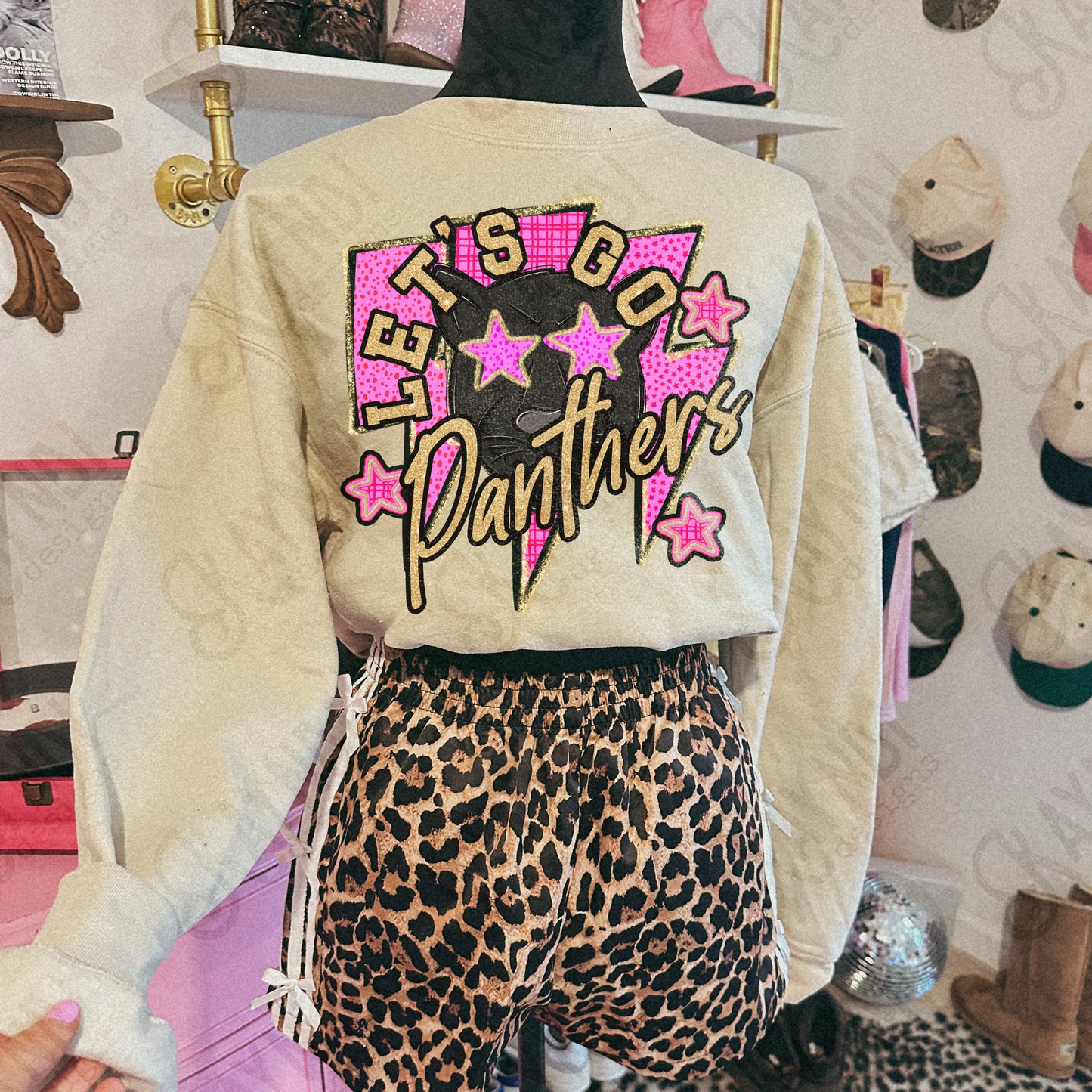 Let's Go Black Panthers PNG Digital Download Sublimation DTF Print Team Spirit Mascot Pink Star