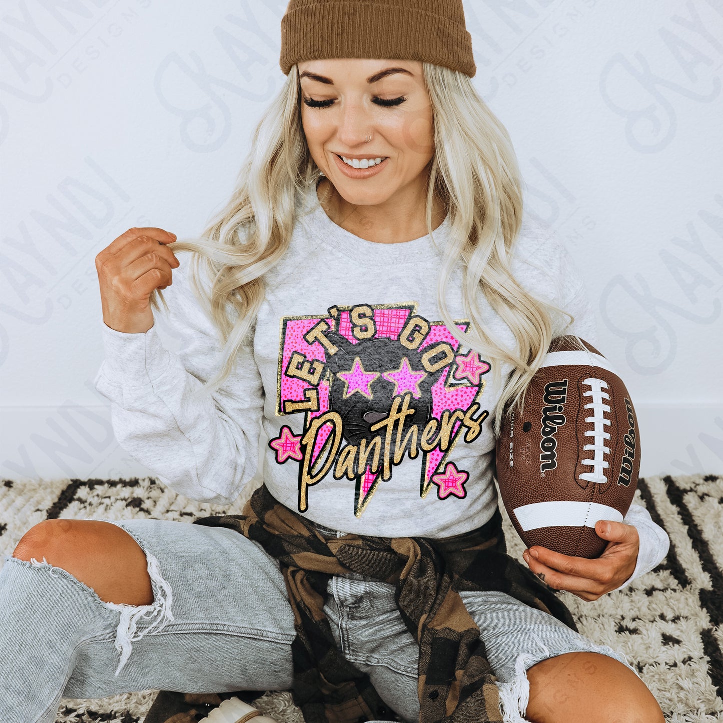 Let's Go Black Panthers PNG Digital Download Sublimation DTF Print Team Spirit Mascot Pink Star
