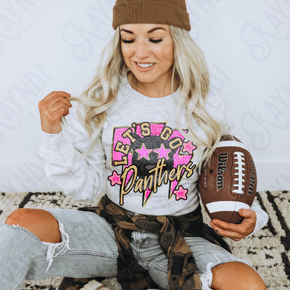 Let's Go Black Panthers PNG Digital Download Sublimation DTF Print Team Spirit Mascot Pink Star