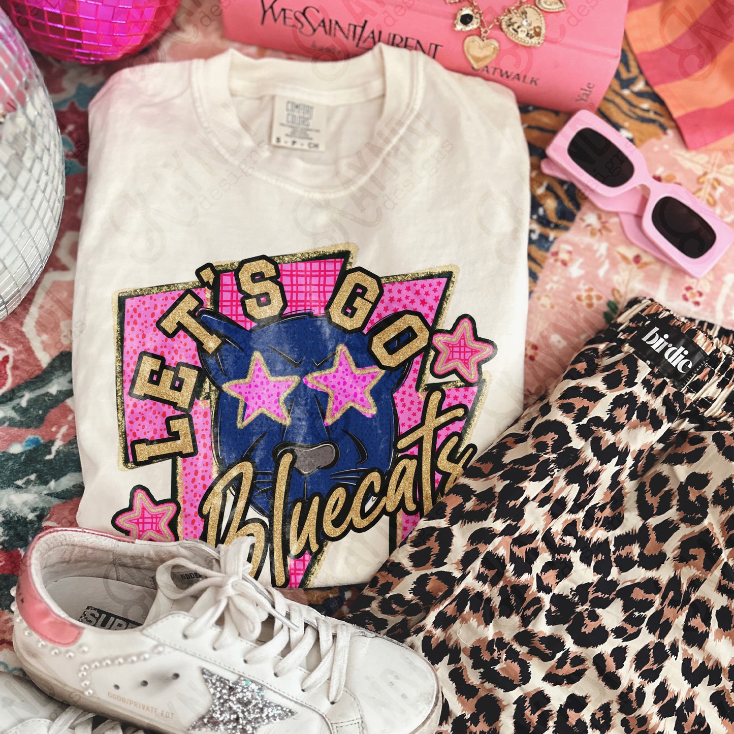 Let's Go Bluecats PNG Digital Download Sublimation DTF Print Team Spirit Mascot Pink Star