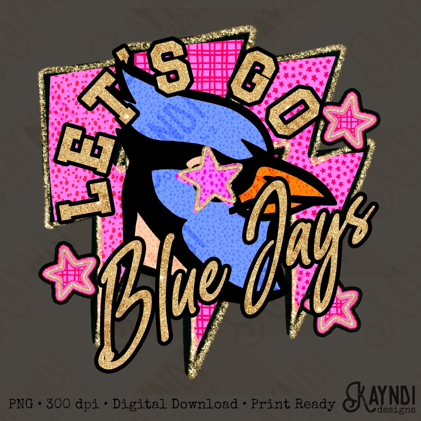 Let's Go Blue Jays PNG Digital Download Sublimation DTF Print Team Spirit Mascot Pink Star