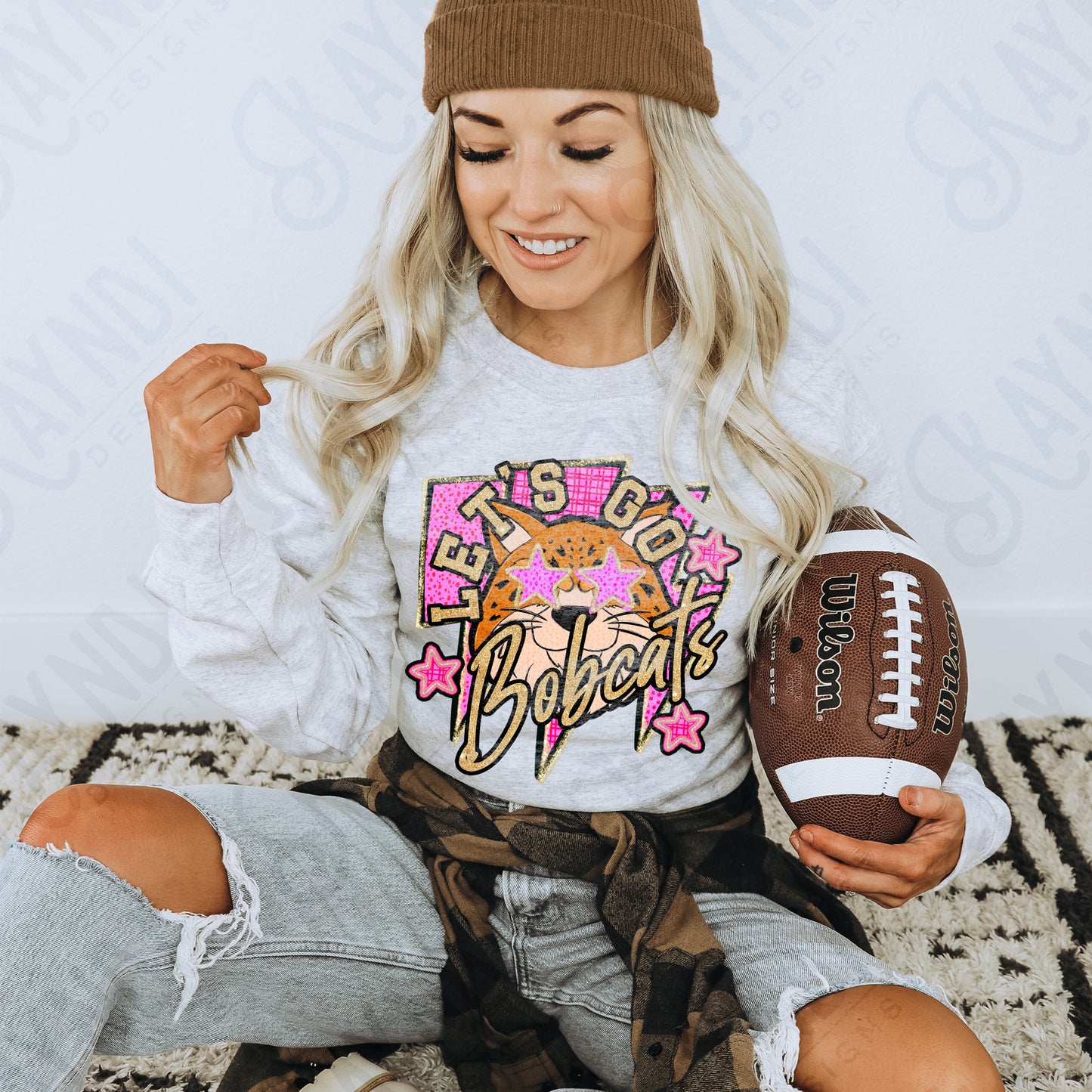 Let's Go Bobcats PNG Digital Download Sublimation DTF Print Team Spirit Mascot Pink Star