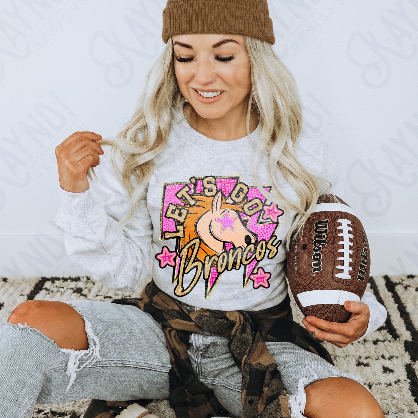 Let's Go Broncos PNG Digital Download Sublimation DTF Print Team Spirit Mascot Pink Star