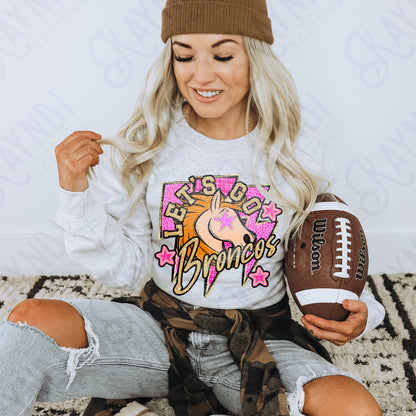 Let's Go Broncos PNG Digital Download Sublimation DTF Print Team Spirit Mascot Pink Star