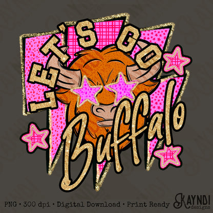 Let's Go Buffalo PNG Digital Download Sublimation DTF Print Team Spirit Mascot Pink Star