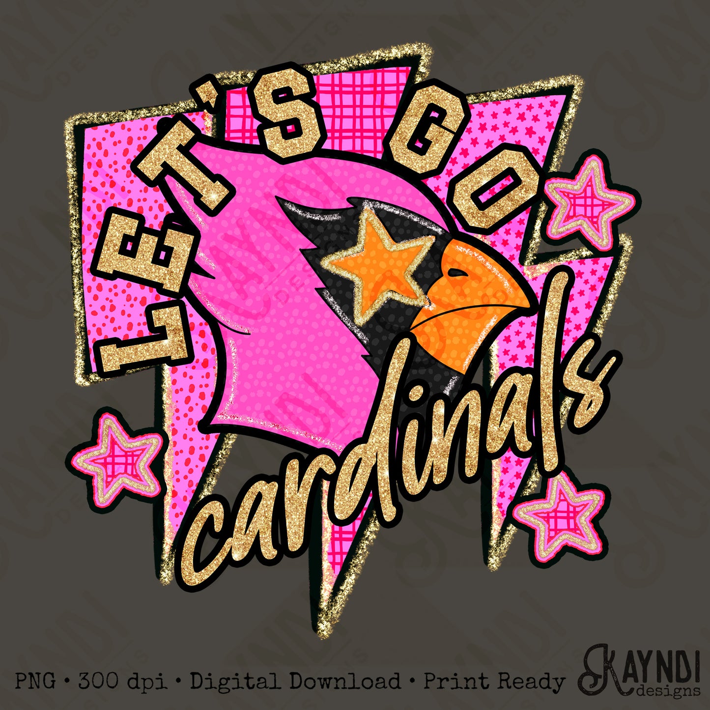 Let's Go Cardinals PNG Digital Download Sublimation DTF Print Neon Preppy Mascot Spirit